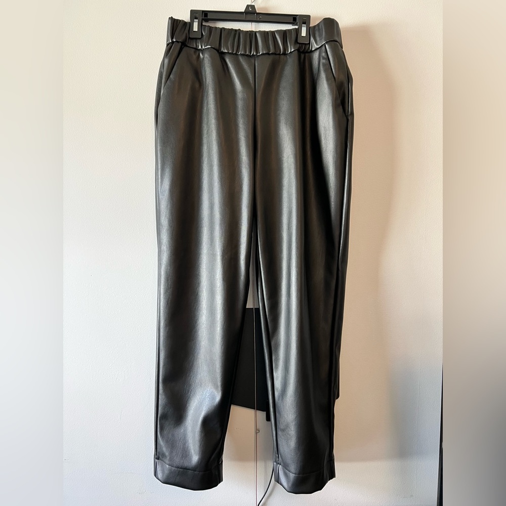 A New Day pull-on faux black leather pants- size small, runs big
